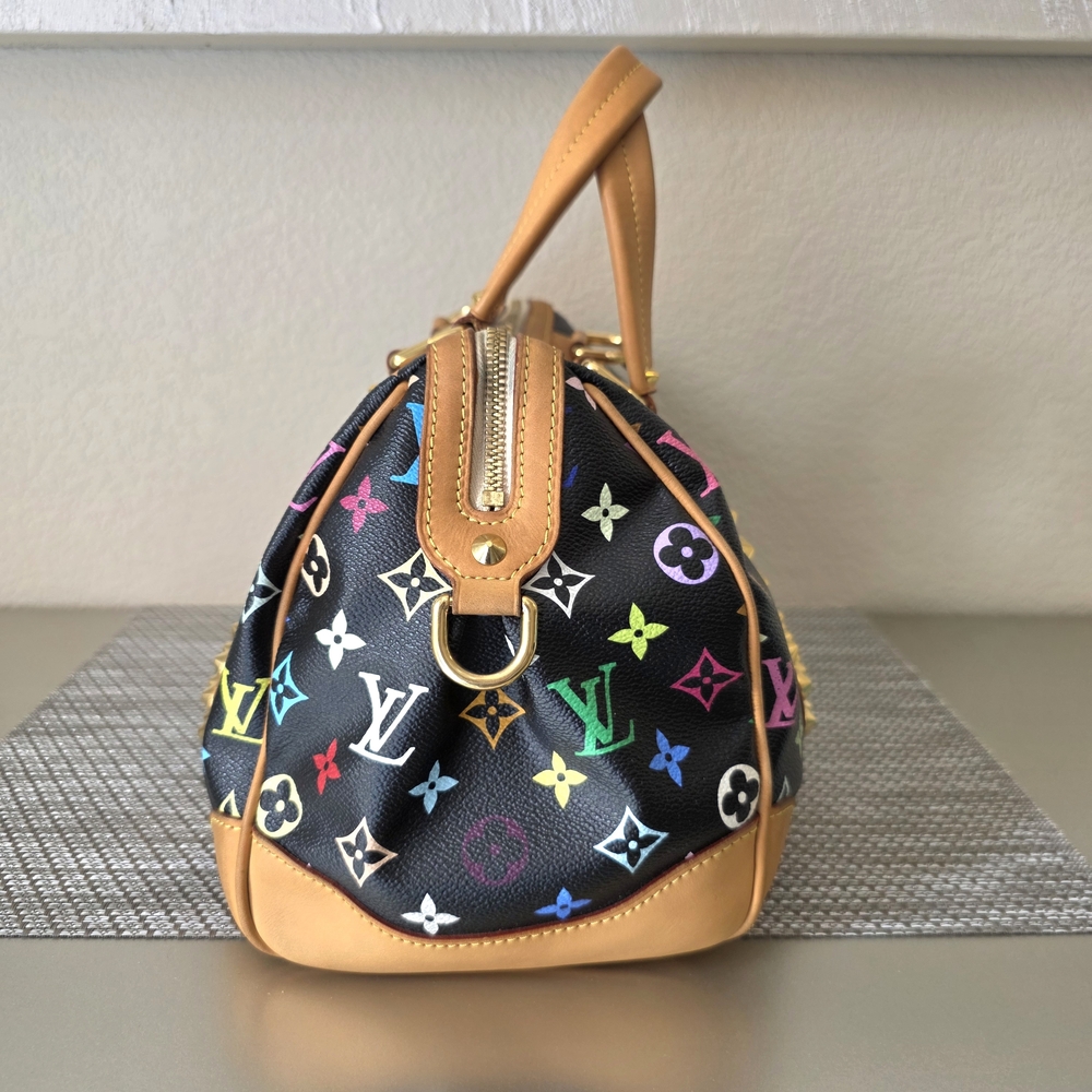 Louis Vuitton Black Monogram Multicolor Murakami Gold Studded Courtney Satchel - Picture 4 of 15